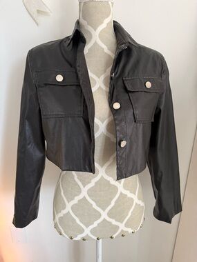 Women's Black Cropped Faux Leather Jacket - Unbranded